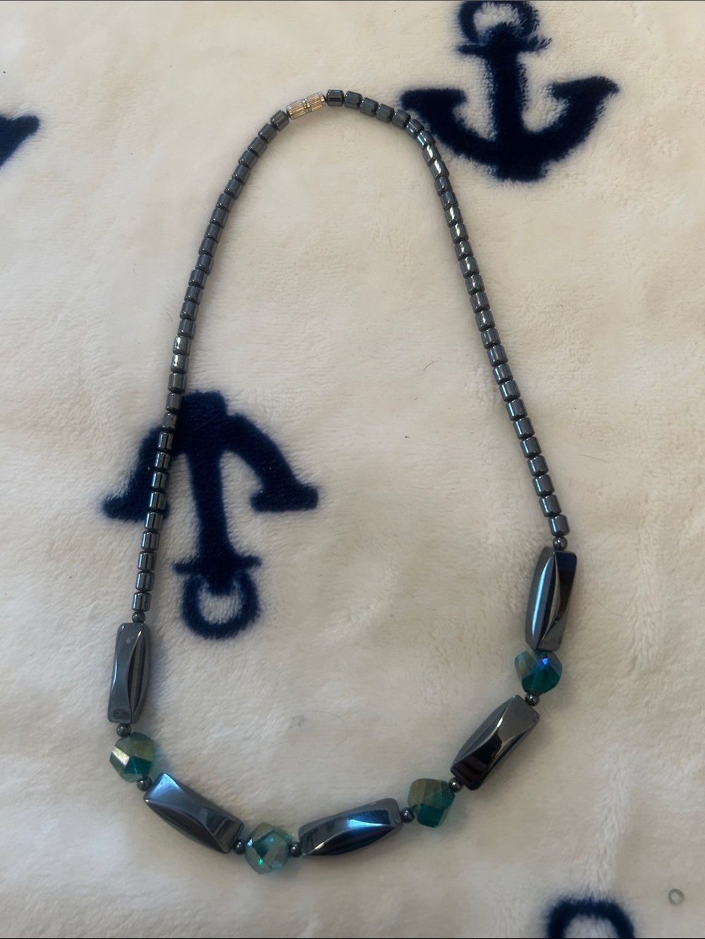 Hematite and Teal Beaded Women's Necklace